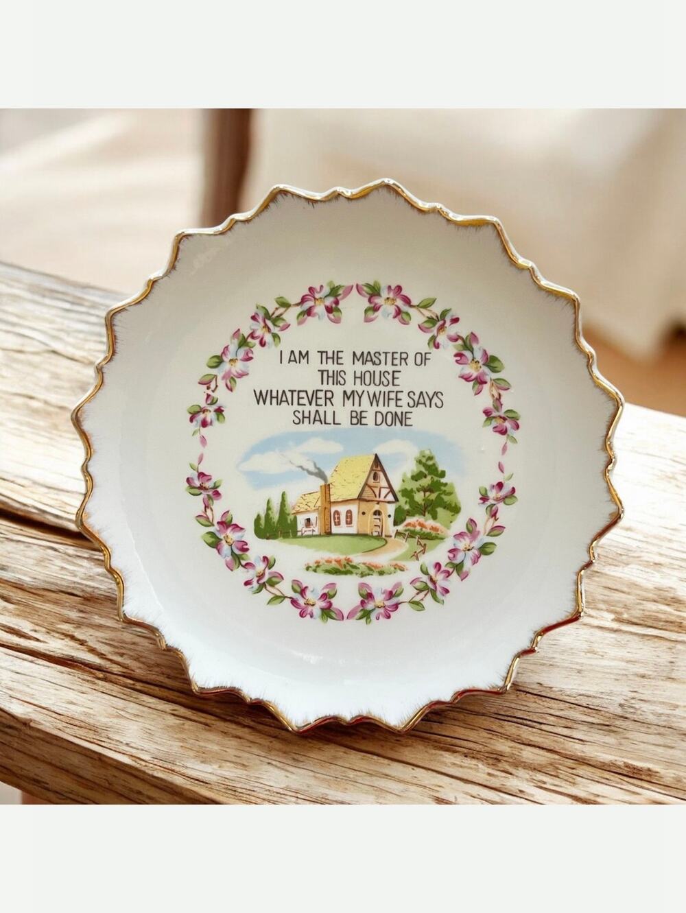 Vintage Decorated Porcelain Decorated Message Plate
